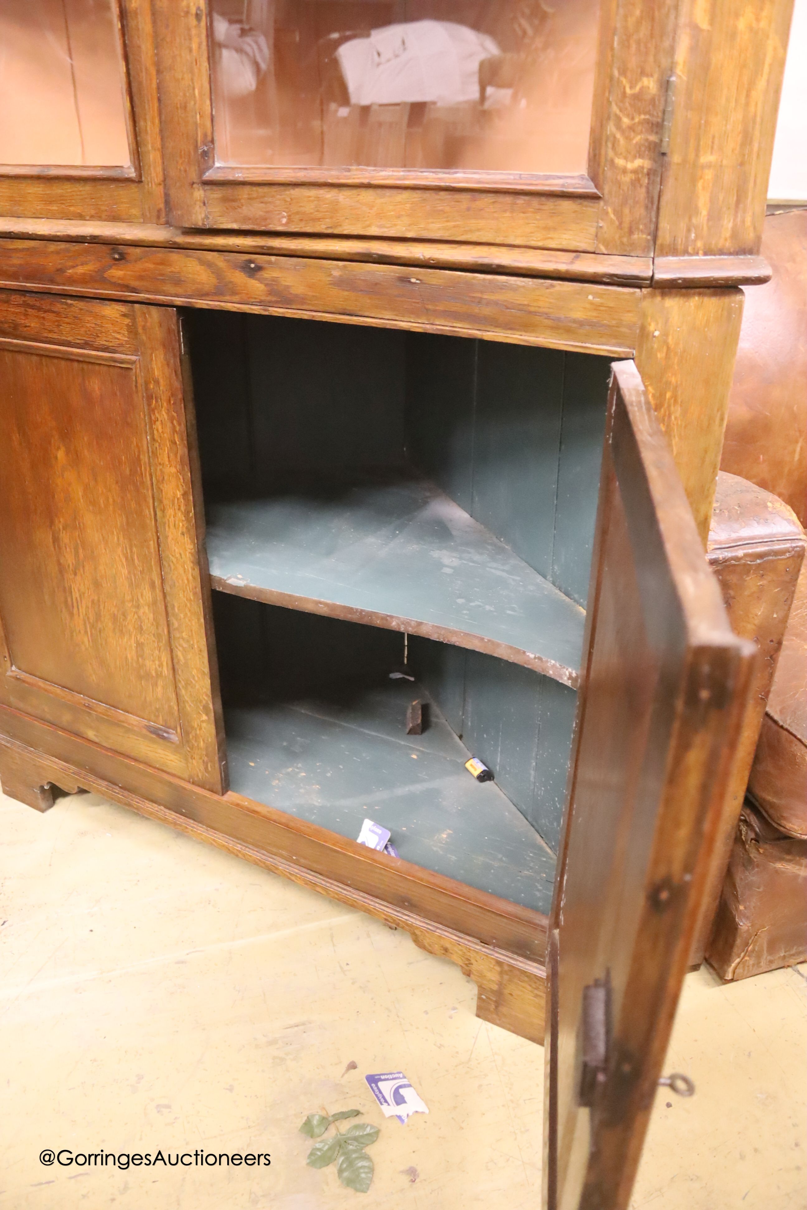 A 19th century oak standing corner cupboard, length 112cm, depth 51cm, height 190cm